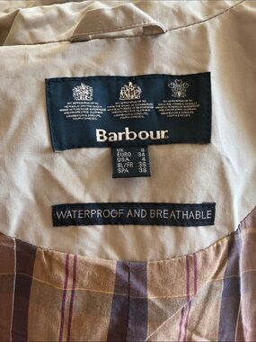 Barbour Beige and Brown Plaid Lined Waterproof Jacket